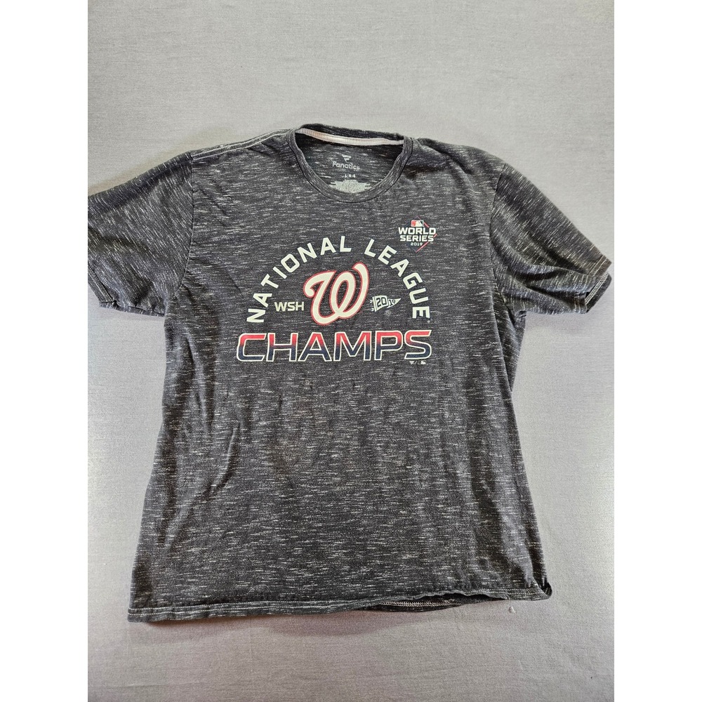 Fanatics Washington Nationals 2019 World Series NL Champs Gray Space Dye Shirt L